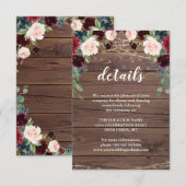 Rustic Wood Marsala Wedding Reception Details Kaart (Voorkant / Achterkant)