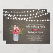 Rustic Wood & Mason Jar 40th Birthday Invitation Kaart (Voorkant / Achterkant)