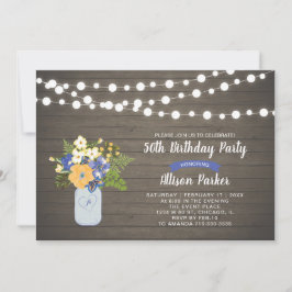 Rustic Wood & Mason Jar 50th Birthday Invitation Kaart