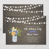 Rustic Wood & Mason Jar 50th Birthday Invitation Kaart (Voorkant / Achterkant)