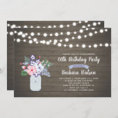Rustic Wood & Mason Jar 60th Birthday Invitation Kaart (Voorkant / Achterkant)