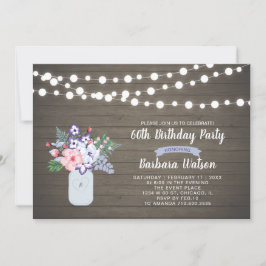 Rustic Wood & Mason Jar 60th Birthday Invitation Kaart
