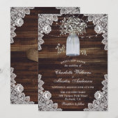 Rustic Wood Mason Jar Baby's Breath Wedding Kaart (Voorkant / Achterkant)