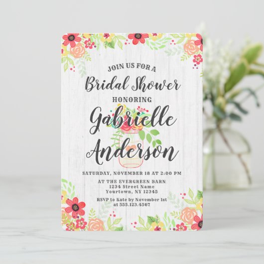 Rustic Wood & Mason Jar Bridal Shower Invitation Kaart (Staand voorkant)
