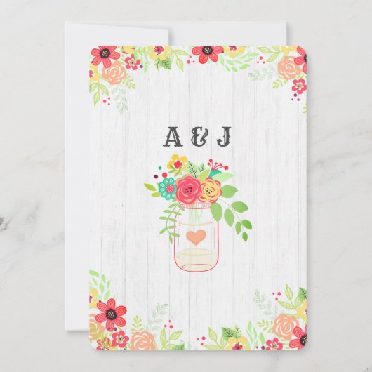 Rustic Wood & Mason Jar Bridal Shower Invitation Kaart (Achterkant)
