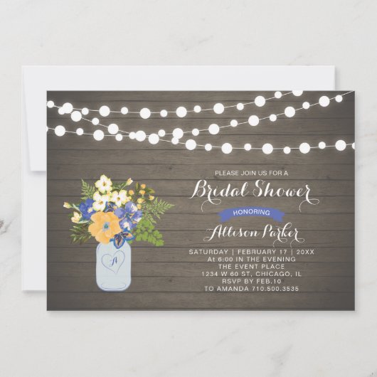 Rustic Wood & Mason Jar Bridal Shower Invitation Kaart (Voorkant)