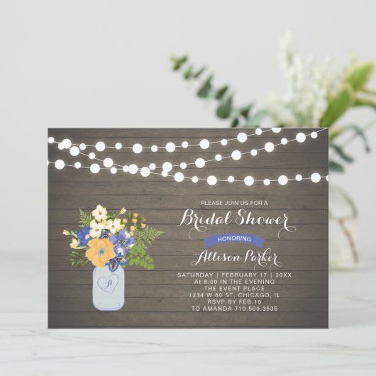 Rustic Wood & Mason Jar Bridal Shower Invitation Kaart (Staand voorkant)