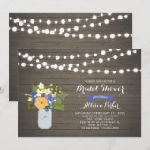 Rustic Wood & Mason Jar Bridal Shower Invitation Kaart (Voorkant / Achterkant)