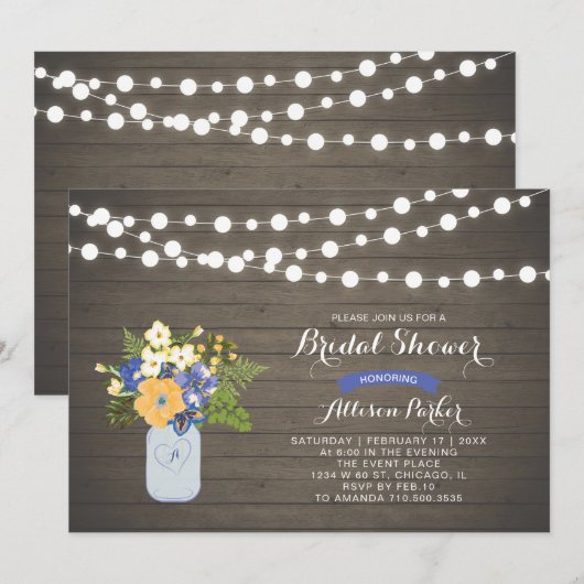 Rustic Wood & Mason Jar Bridal Shower Invitation Kaart (Voorkant / Achterkant)