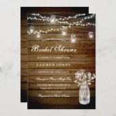 Rustic Wood Mason Jar Bruids Douche Uitnodiging (Voorkant / Achterkant)