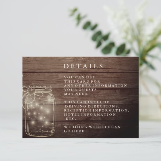 Rustic Wood Mason Jar Country Reception Informatiekaartje (Staand voorkant)