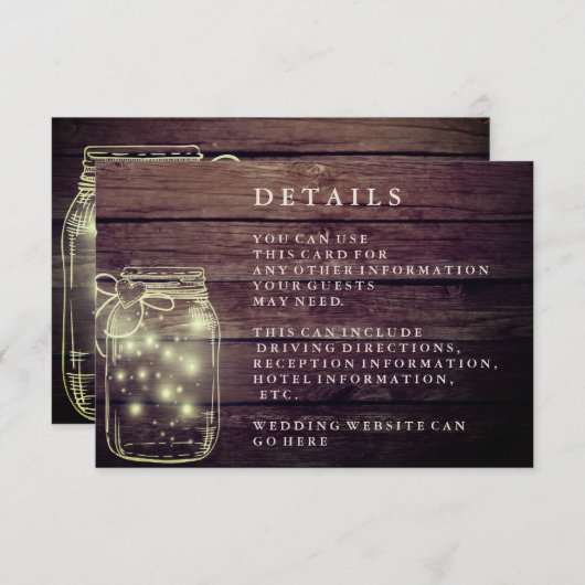 Rustic Wood Mason Jar Country Reception Informatiekaartje (Voorkant / Achterkant)