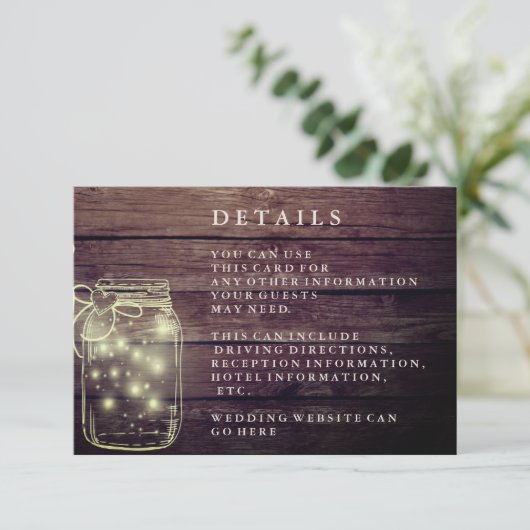 Rustic Wood Mason Jar Country Reception Informatiekaartje (Staand voorkant)