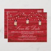 Rustic Wood Mason Jar en Lichten sparen de Datum Aankondigingskaart (Voorkant / Achterkant)