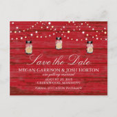 Rustic Wood Mason Jar en Lichten sparen de Datum Aankondigingskaart (Voorkant)