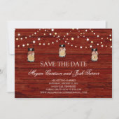 Rustic Wood Mason Jar en Lichten sparen de Datum Kaart (Voorkant)