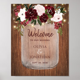 Rustic Wood Mason Jar Floral Fall Weddenschap Welk Poster
