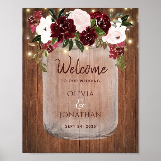 Rustic Wood Mason Jar Floral Fall Weddenschap Welk Poster (Voorkant)