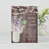 Rustic Wood Mason Jar & Floral Wedding Kaart (Staand voorkant)