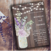 Rustic Wood Mason Jar & Floral Wedding Kaart