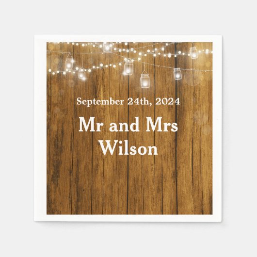 Rustic Wood Mason Jar Hanging Lights cocktail Servet (Voorkant)