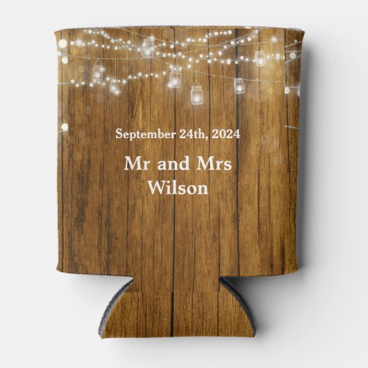 Rustic Wood Mason Jar Hanging Lights Wedding Blikjeskoeler (Voorkant)