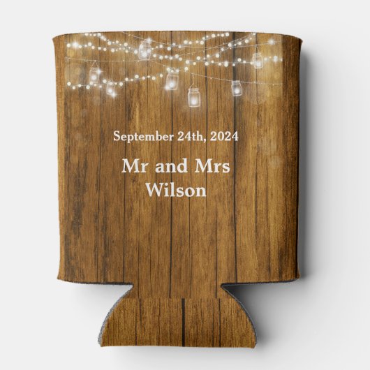 Rustic Wood Mason Jar Hanging Lights Wedding Blikjeskoeler (Achterkant)