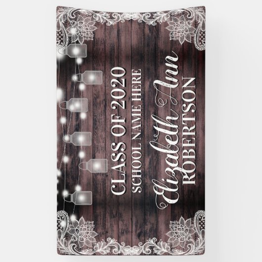 Rustic Wood Mason Jar Lights Afstuderen Spandoek (Verticaal)