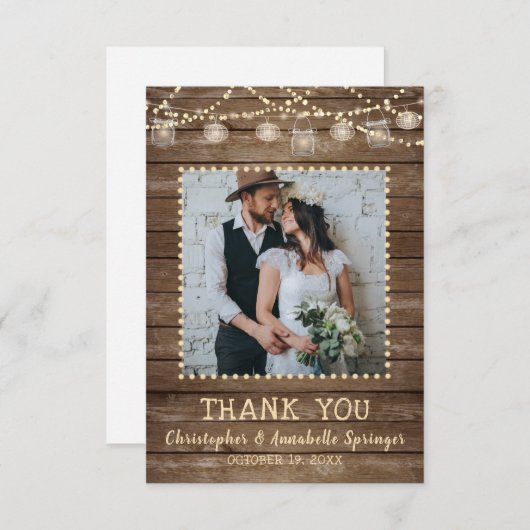 Rustic Wood Mason Jar Lights Bedankkaart (Voorkant / Achterkant)