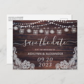 Rustic Wood Mason Jar Lights BESPAAR DE DATUM Briefkaart (Voorkant / Achterkant)