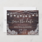 Rustic Wood Mason Jar Lights BESPAAR DE DATUM Save The Date (Voorkant)