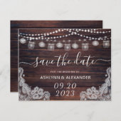 Rustic Wood Mason Jar Lights BESPAAR DE DATUM Save The Date (Voorkant / Achterkant)