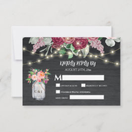 Rustic Wood Mason Jar Lights Burgundy RSVP Kaartje