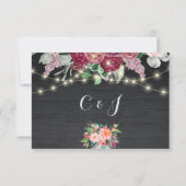 Rustic Wood Mason Jar Lights Burgundy RSVP Kaartje (Achterkant)