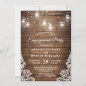 Rustic Wood Mason Jar Lights Lace Engagement Party Kaart (Voorkant)
