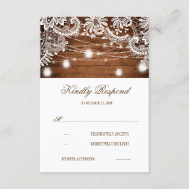 Rustic Wood Mason Jar Lights Lace Wedding RSVP Kaartje