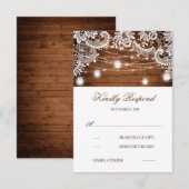 Rustic Wood Mason Jar Lights Lace Wedding RSVP Kaartje (Voorkant / Achterkant)