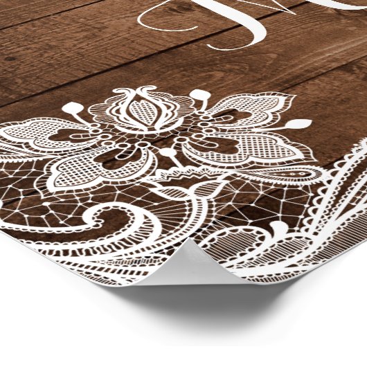 Rustic Wood Mason Jar Lights Lace Wedding Sign Poster (Hoek)