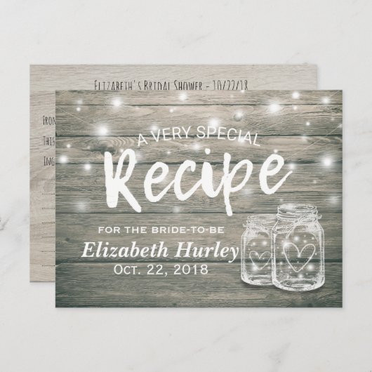 Rustic Wood Mason Jar Lights Vrijgezellenfeest Rec Uitnodiging Briefkaart (Voorkant / Achterkant)