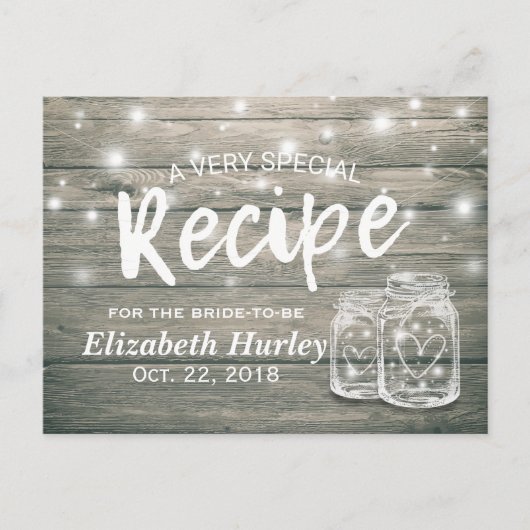 Rustic Wood Mason Jar Lights Vrijgezellenfeest Rec Uitnodiging Briefkaart (Voorkant)