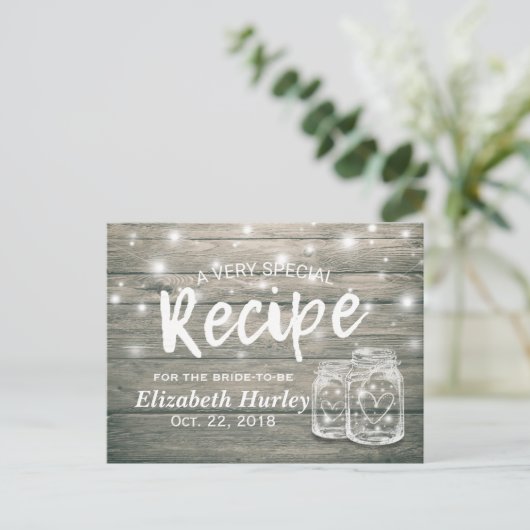 Rustic Wood Mason Jar Lights Vrijgezellenfeest Rec Uitnodiging Briefkaart (Staand voorkant)