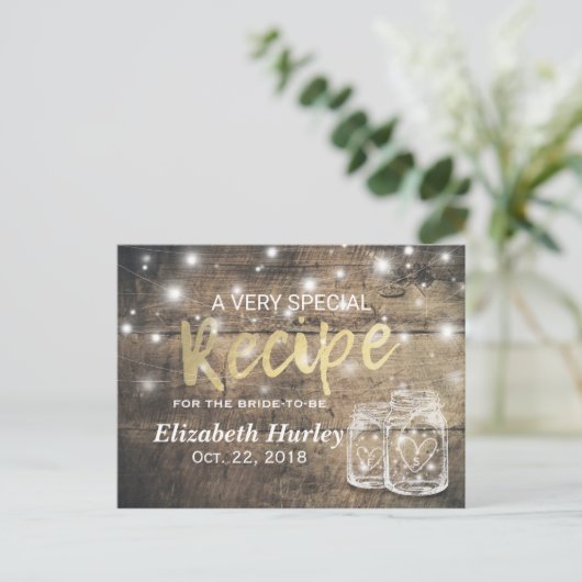 Rustic Wood Mason Jar Lights Vrijgezellenfeest Rec Uitnodiging Briefkaart (Staand voorkant)