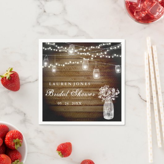 Rustic Wood Mason Jar Lights Vrijgezellenfeest ser Servet (Insitu)