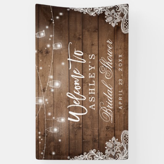 Rustic Wood Mason Jar Lights Vrijgezellenfeest Spandoek (Verticaal)