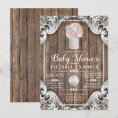Rustic Wood Mason Jar Pearl Baby shower Uitnodigin Kaart (Voorkant / Achterkant)