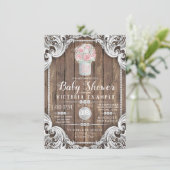 Rustic Wood Mason Jar Pearl Baby shower Uitnodigin Kaart (Staand voorkant)