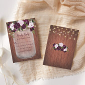 Rustic Wood Mason Jar Plum Floral Wedding RSVP Kaartje