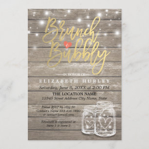 Rustic Wood Mason Jar String Light Brunch & Bubble Kaart