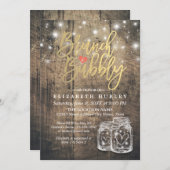 Rustic Wood Mason Jar String Light Brunch & Bubble Kaart (Voorkant / Achterkant)