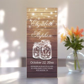 Rustic Wood Mason Jar String Light Wedding Program Programmakaart
